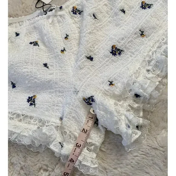 Guizio Vannetta White Embroidered Floral Seersucker Bloomer Size S